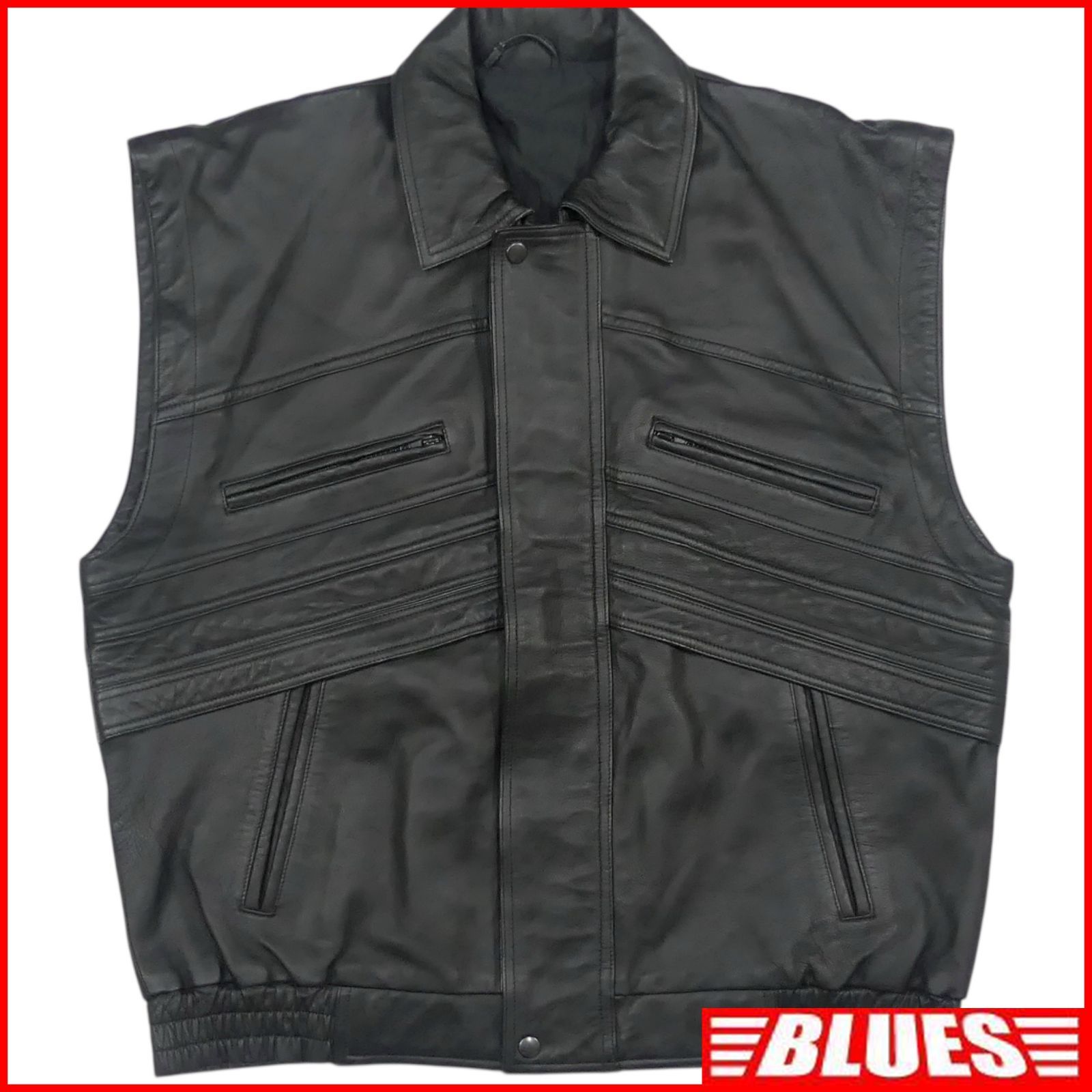 レザーベスト M バイカー メンズ ライダース ツーリング 本革 レザー ベスト 黒 ブラック レザーベスト_サイズM一覧 SEULB屋着古 X8069