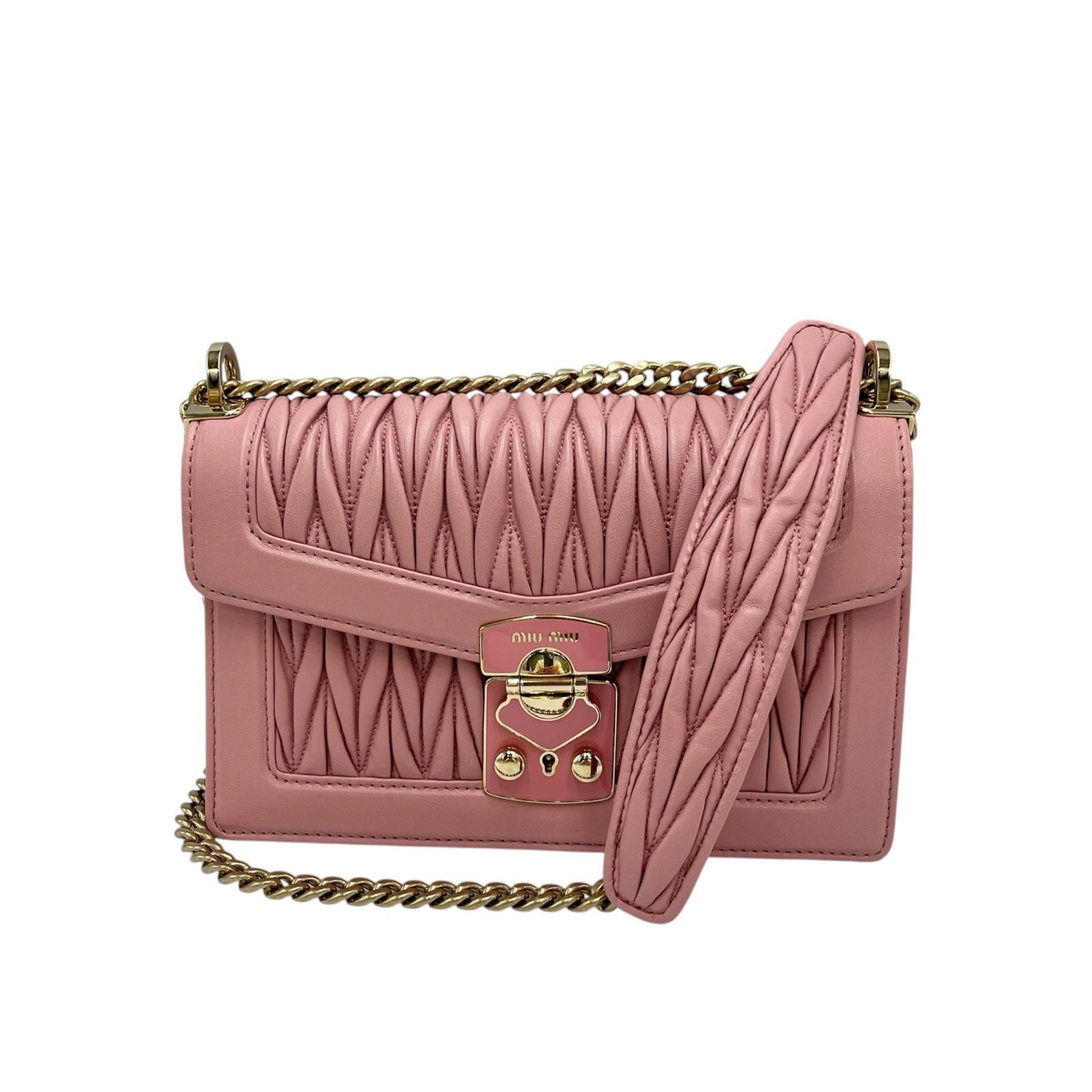 ミュウ ミュウ Miu Miu ショルダーバッグ コンフィデンシャル マテラッセ 5BD083 レザー ピンク レディース