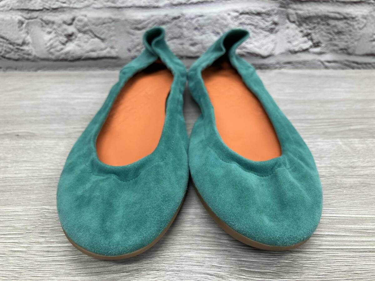  HERMES スエード フラットシューズ グリーン 25.5 cm その他 靴
