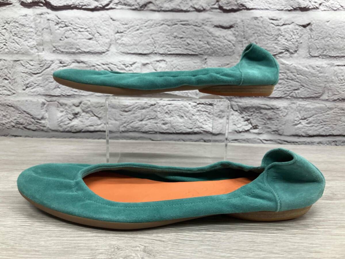 HERMES スエード フラットシューズ グリーン 25.5 cm