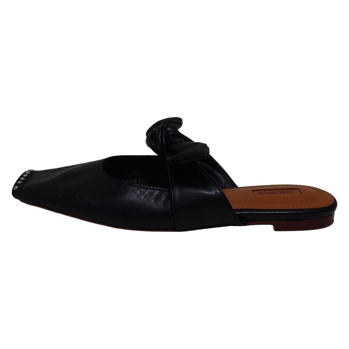 CHEMBUR チェンバー ミュール 35 1 2 レディース - 黒 リボン スタッズ レザー