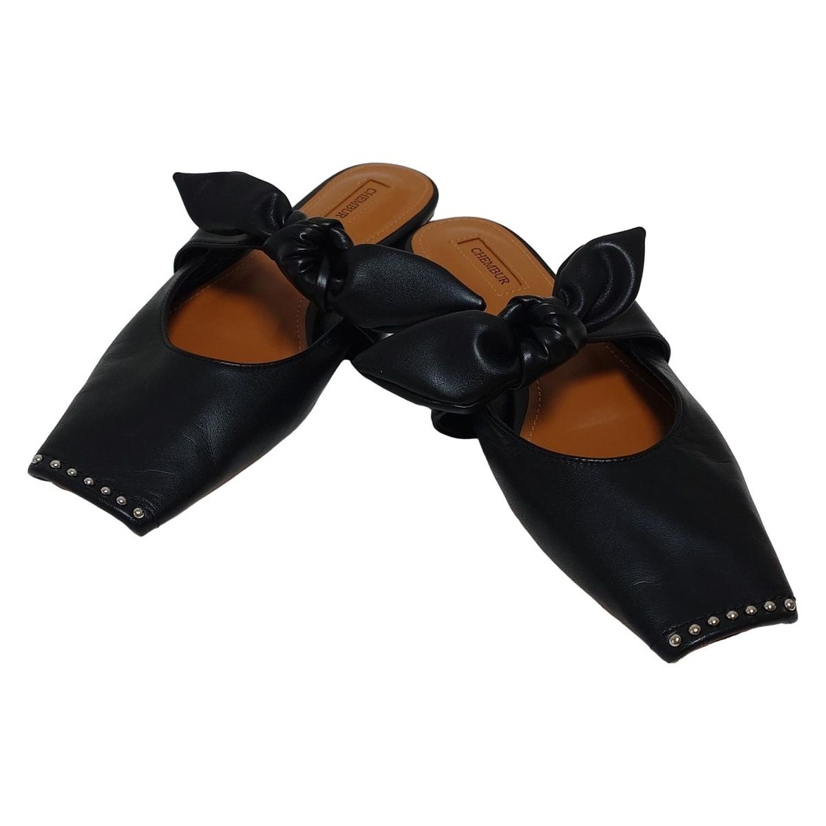 CHEMBUR チェンバー ミュール 35 1 2 レディース - 黒 リボン スタッズ レザー