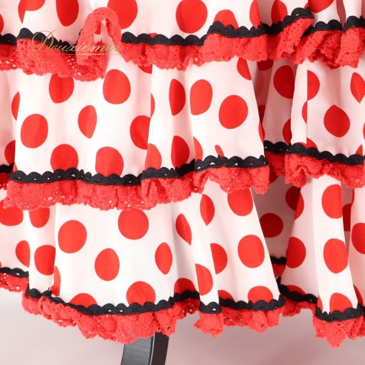 フラメンコ 衣装 ソニアジョーンズ SONIA JOHNES ワンピース ドレス 赤 白 ボランテ フリル 水玉 ドット 黒 レッド系 ホワイト系 フラメンコドレス おしゃれ パーティ 衣装 女性用
