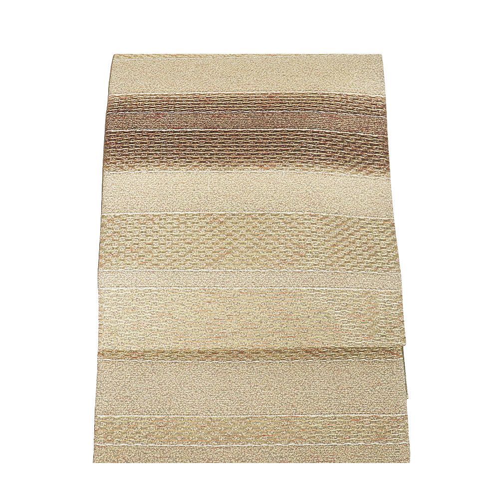 お洒落訪問着用 大島紬 袋帯 正絹 屋久杉天座漆 薄緑 緑 茶 金 波 横縞 Lサイズ F8397 レディース シルク ギフト