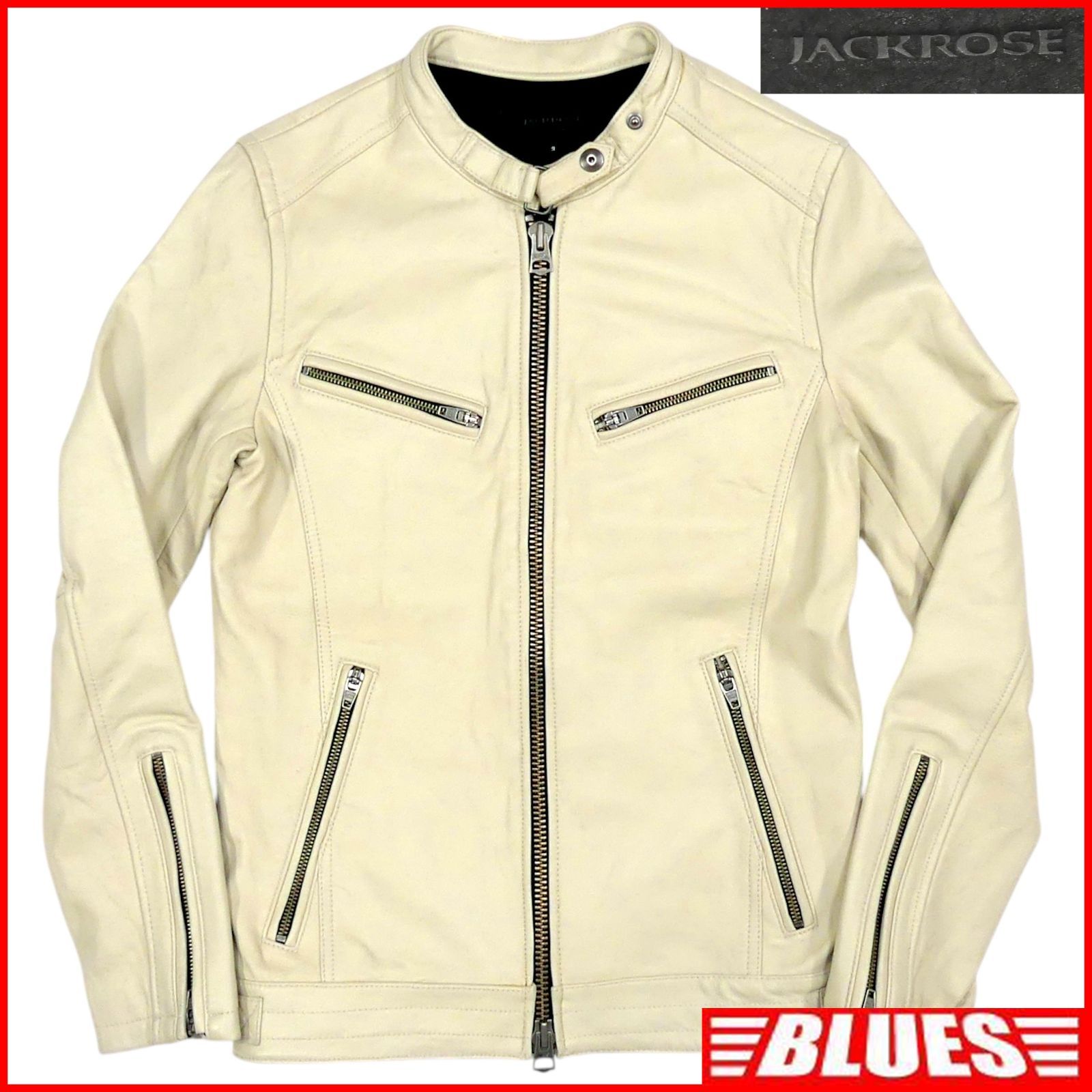JACKROSE ジャックローズ ライダースジャケット L 本革 シングル 羊革 メンズ 3 レザージャケット 白 アイボリー ベージュ 立襟 バイク レザーライダースジャケット_サイズL一覧 SEULB屋着古 X8033