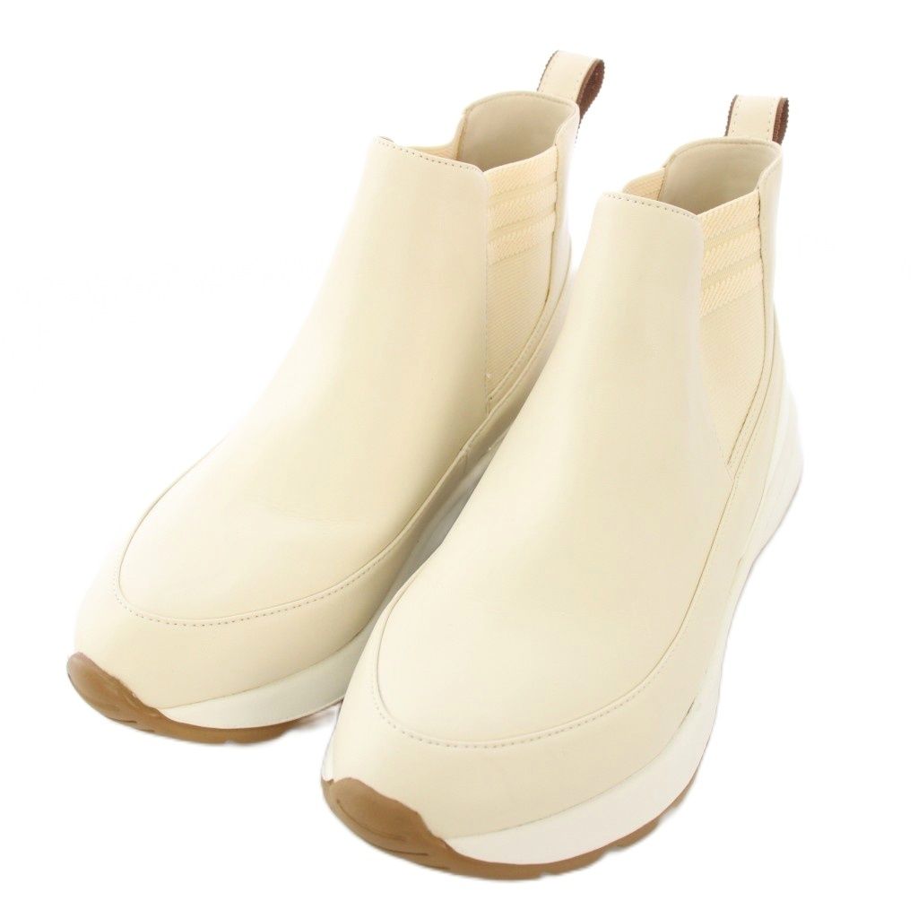 ランバンオンブルー LANVIN en Bleu サイドゴアミッドカットスニーカー ショートブーツ 23.5cm ベージュ 2787 TK