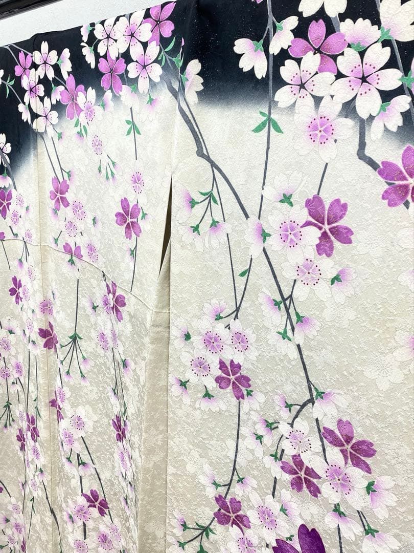 振袖 銀通し 金駒 金彩 桜 身丈172cm パールトーン加工済 MO3157