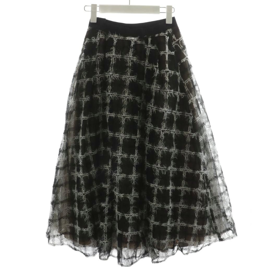 セルフォード CELFORD 22AW チュールフ スカート ミモレ ロング チェック柄 36 茶 ブラウン 黒 ブラック CWFS224049 AN41