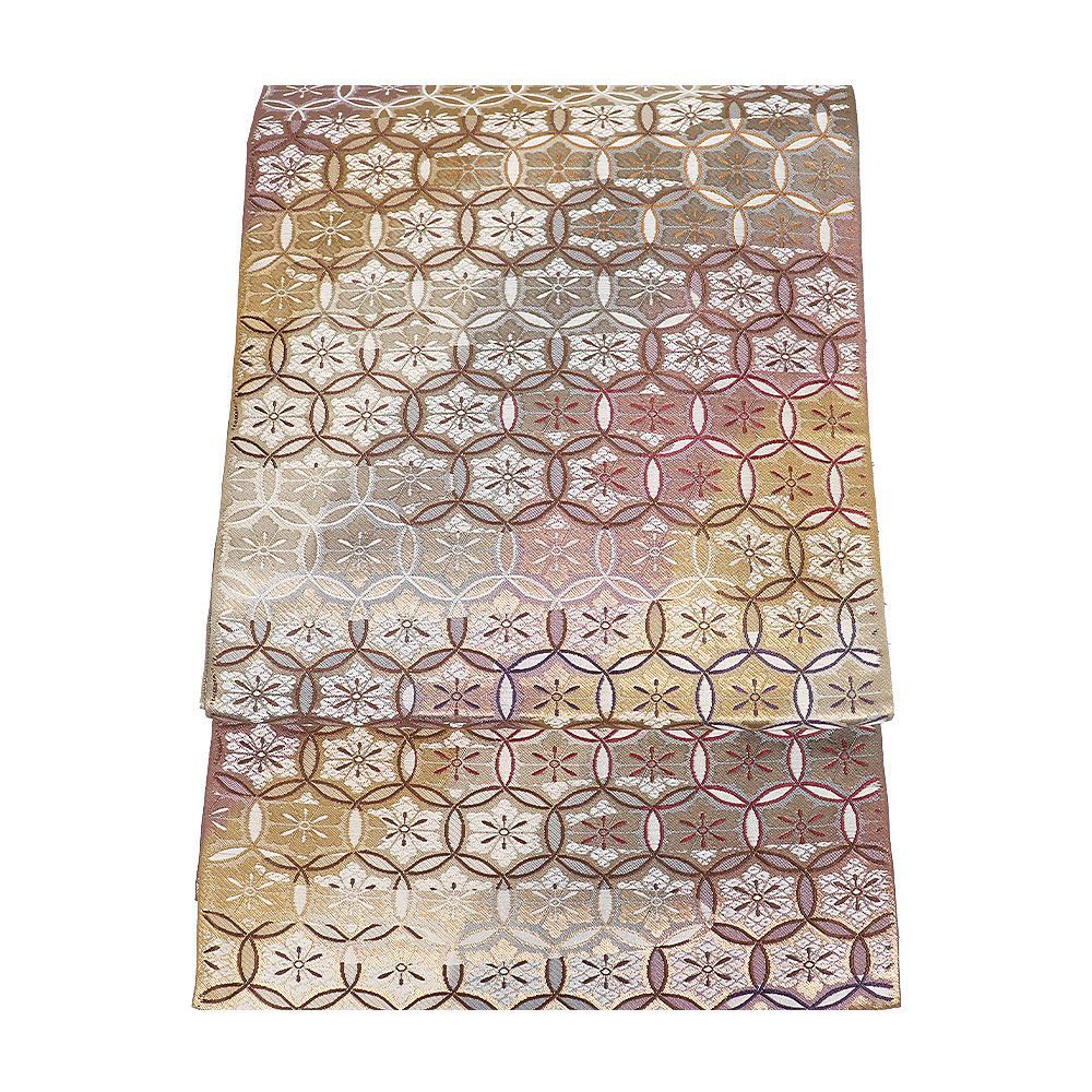 礼装用 袋帯 正絹 両面本袋帯 紫 金 薄緑 暈し 七宝文 両面全通 菱文 Lサイズ F8401 レディース シルク ギフト フォーマル