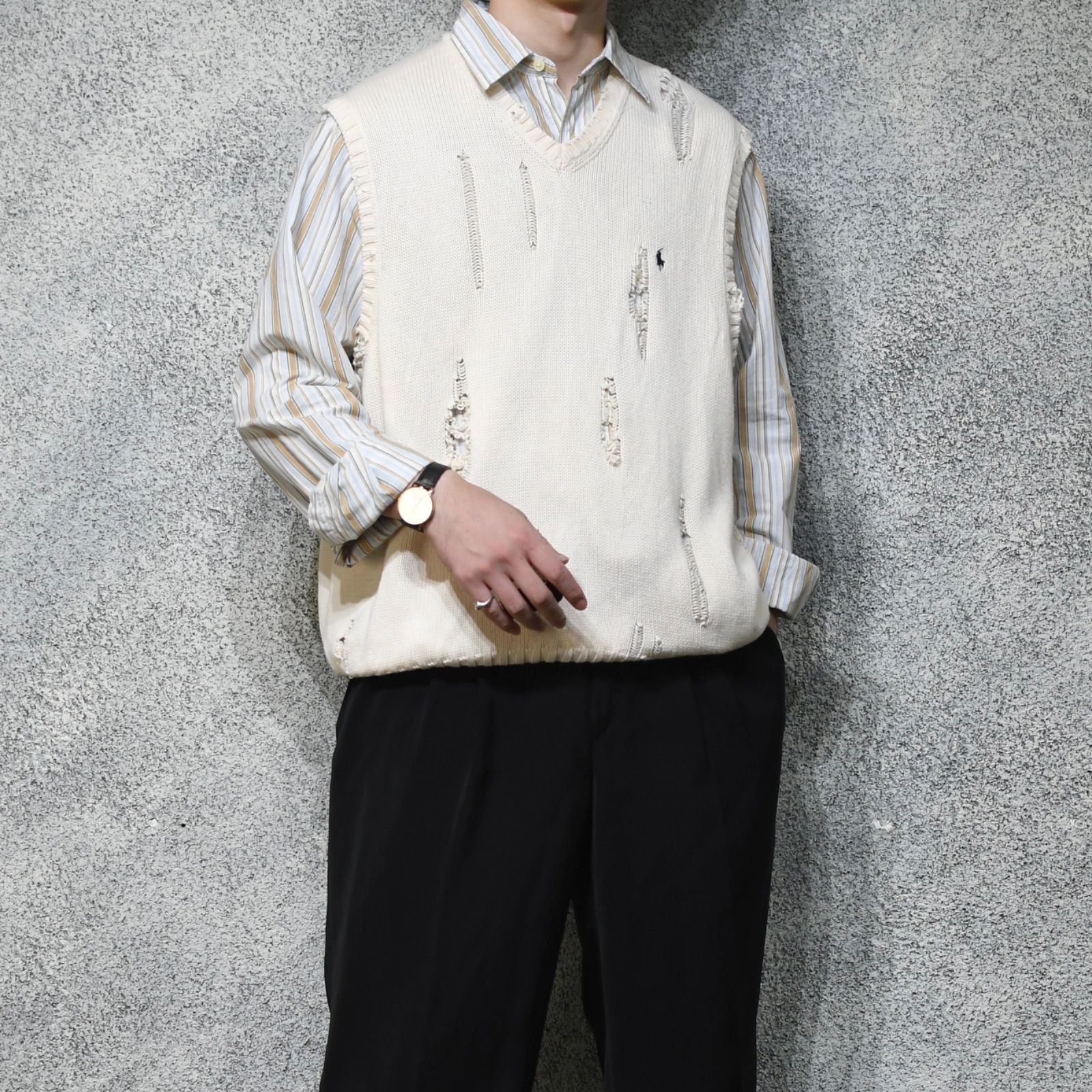 古着 POLO RALPH LAUREN リメイク ニットベスト ダメージ ボロ ベスト