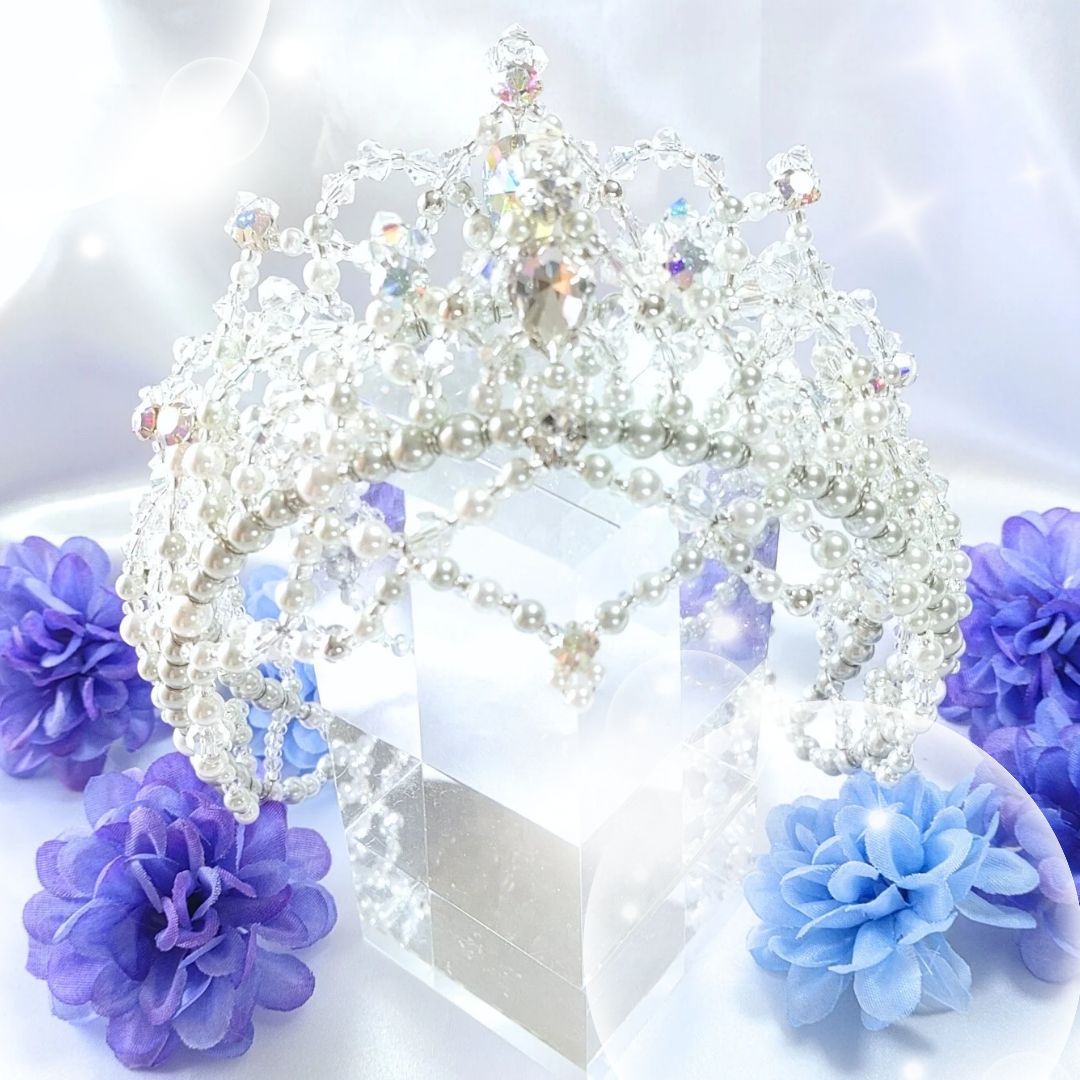 バレエ ティアラ 2連ティアラ シルバー クリスタル 大人用 コーム付