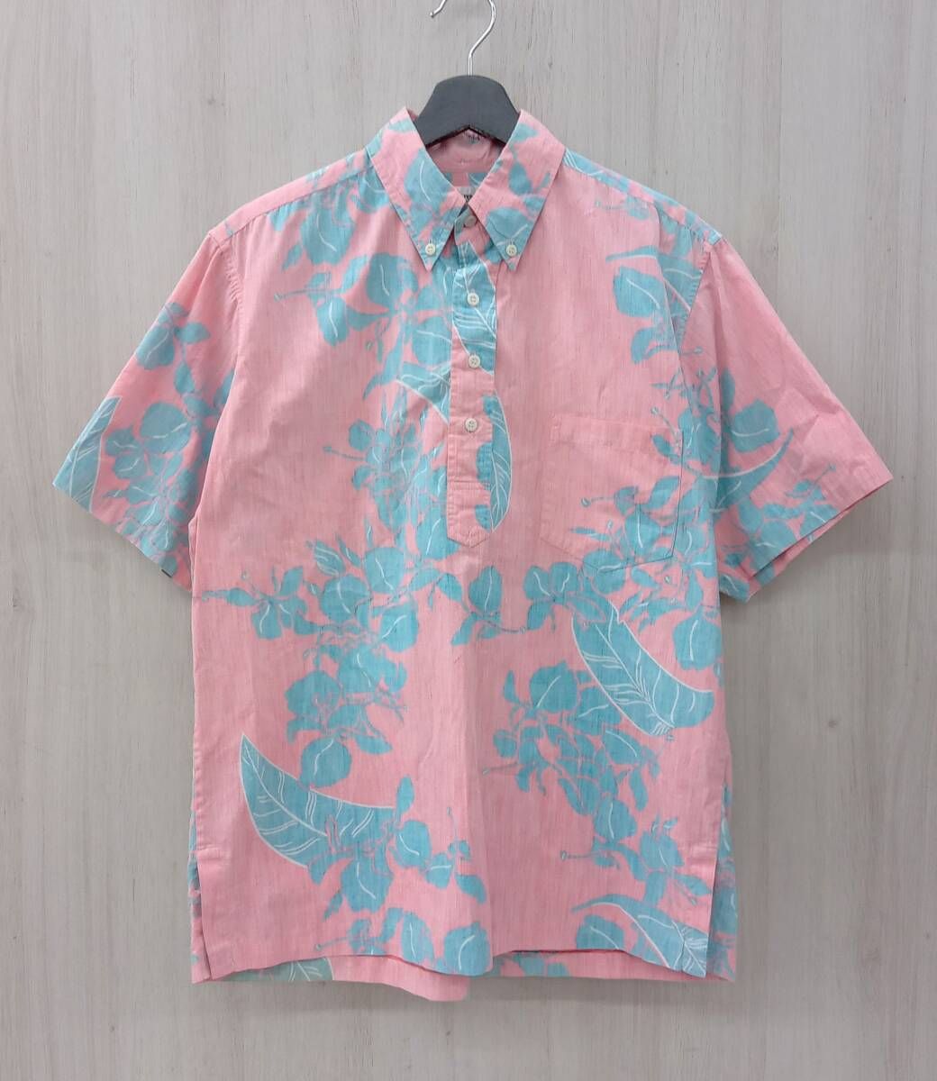 reyn spooner /レインスプーナー/アロハシャツ/80s/古着/乳首なし金タグ/プルオーバーアロハ/ハワイ製/ライトピンク系/Mサイズ