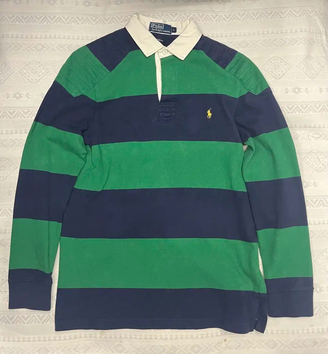 ポロラルフローレン ラグビー シャツ グリーン ネイビー L