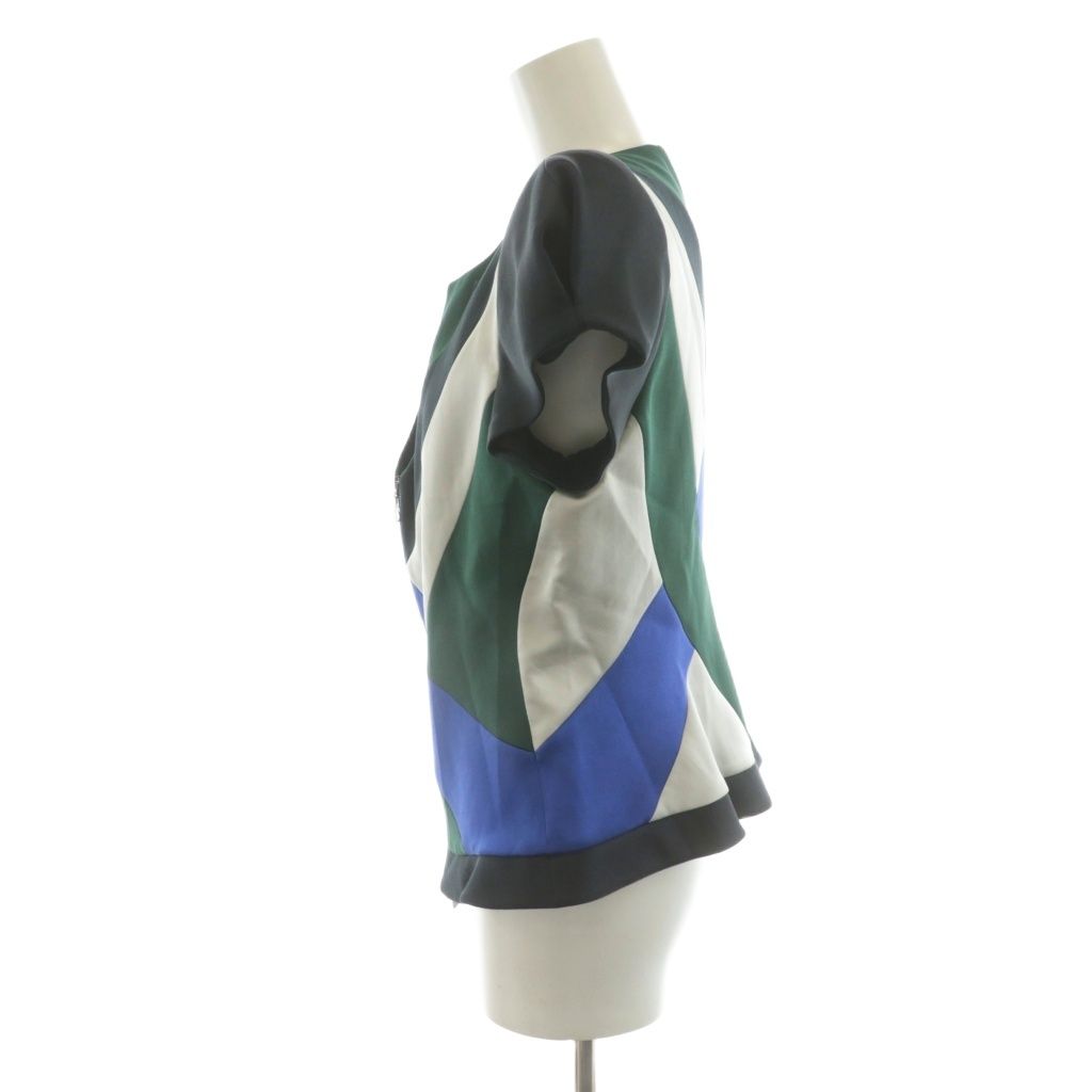 ジョルジオアルマーニ GIORGIO ARMANI シャツ ブラウス フレンチスリーブ ジップアップ シルク 44 緑 グリーン 青 ブルー 黒 ブラック AN 27