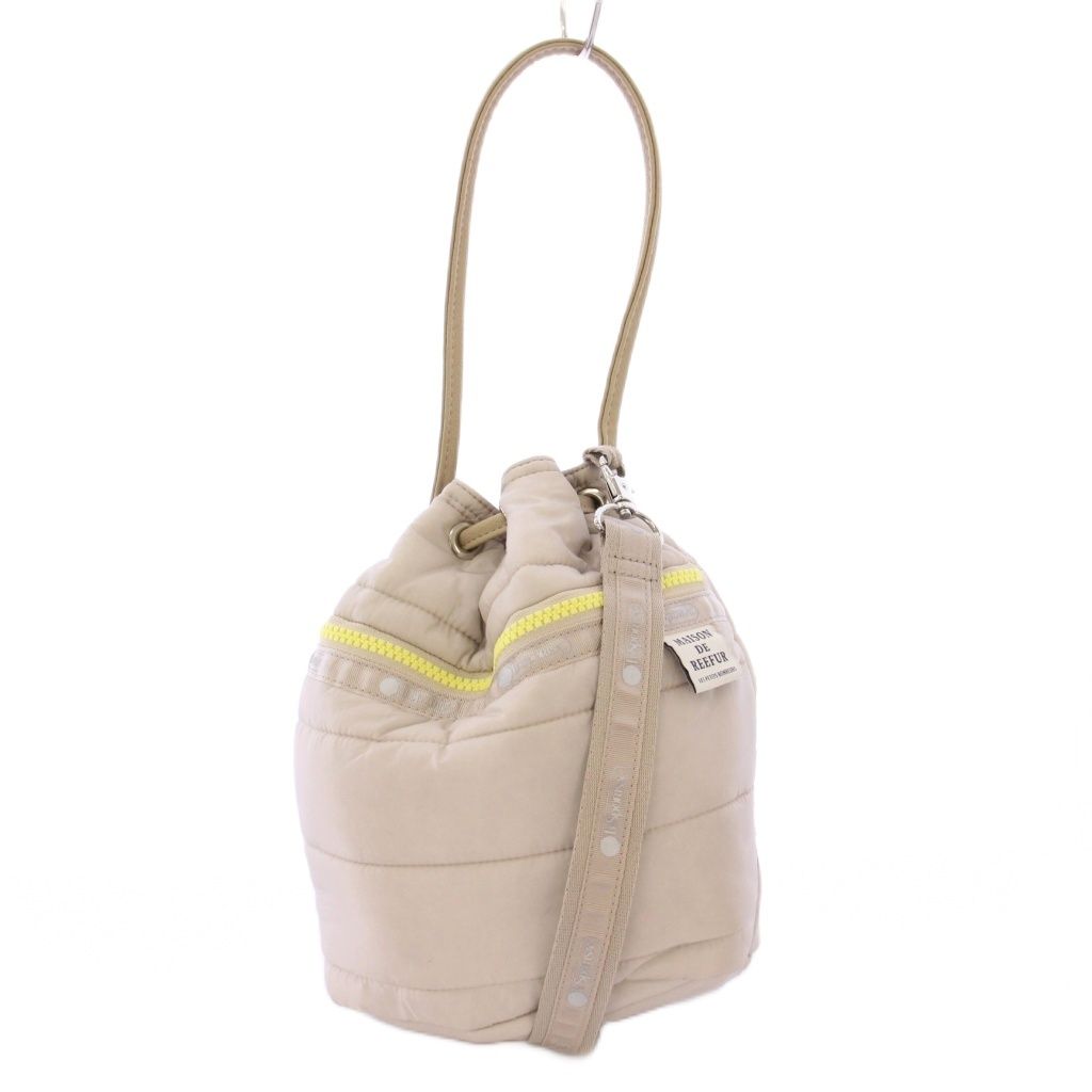 レスポートサック LesportSAC Maison de Reefur 2WAY ハンドバッグ ワンハンドル 巾着型 ショルダーバッグ ナイロン ロゴ タッセル グレージュ BB