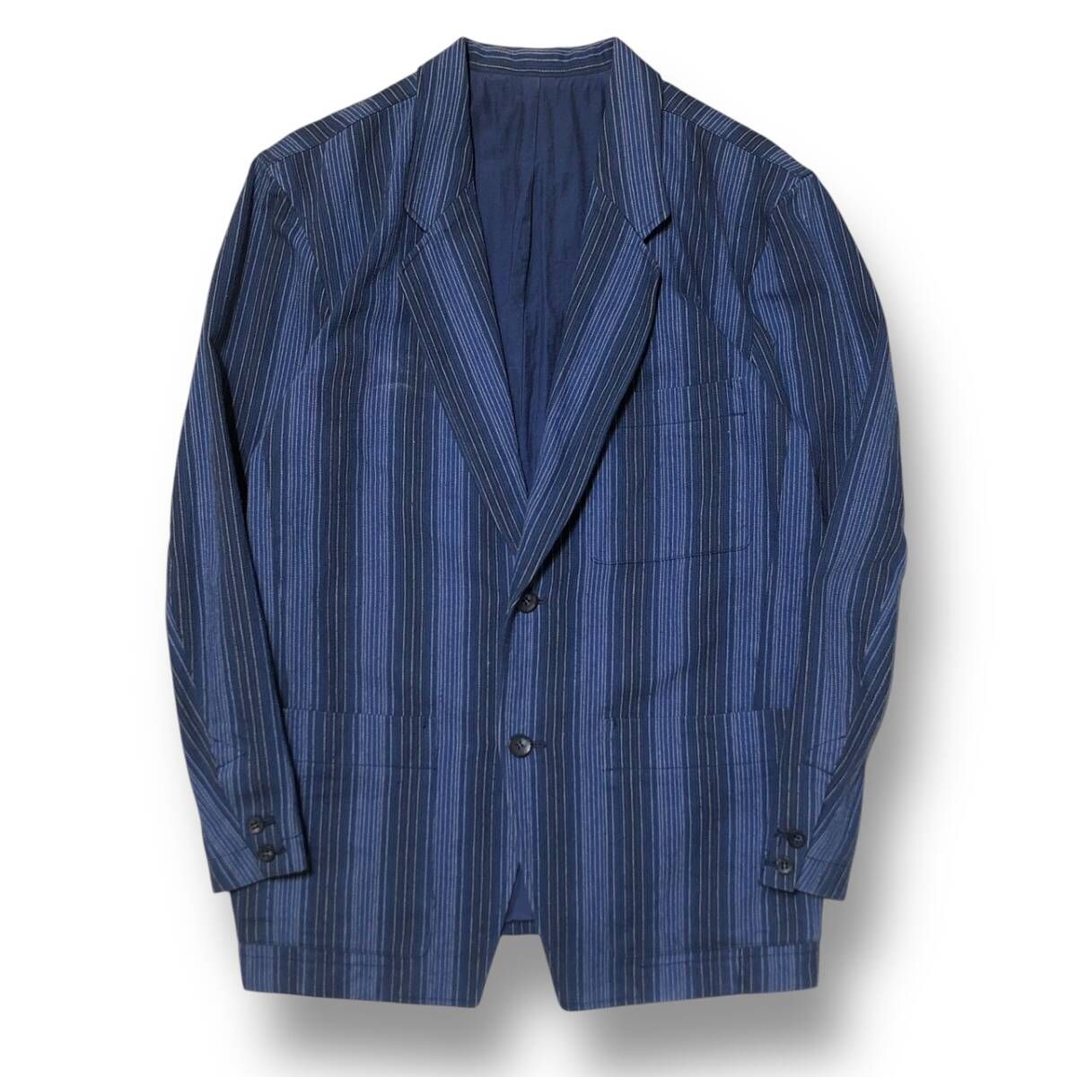 80-90s JEAN OF PLANTATION イッセイミヤケ期 ストライプ2Bジャケット テーラードジャケット サイズ M ブルー ジーンオブプランテーション