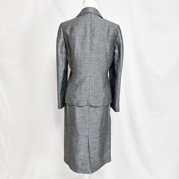 snc ラピーヌブランシュ LAPINE BLANCHE スカートスーツ 40 グレー テーラード ステッチ イタリア製生地 麻混 レディース 949143