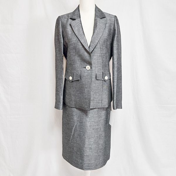 snc ラピーヌブランシュ LAPINE BLANCHE スカートスーツ 40 グレー テーラード ステッチ イタリア製生地 麻混 レディース 949143