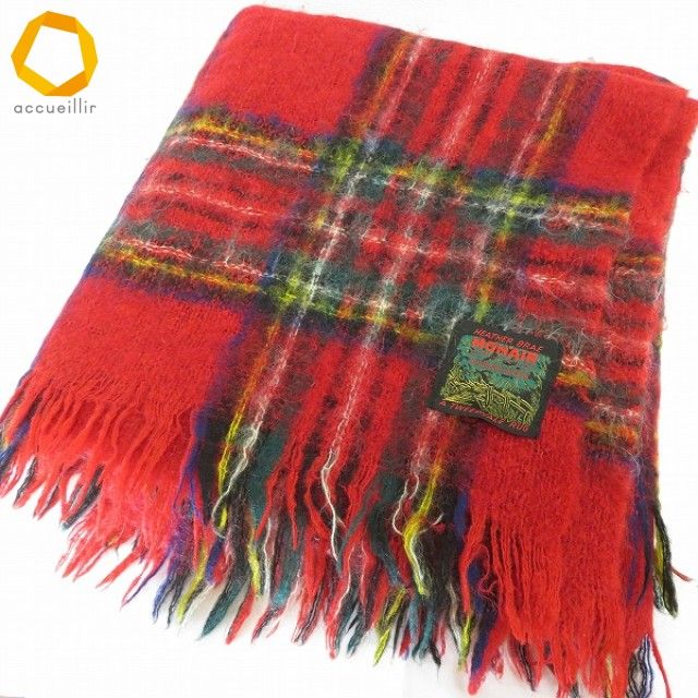 we ヘザーブレイ HEATHER BRAE ブランケット 赤系 マルチ チェック柄 モヘア スコットランド製 ヴィンテージ レディース 969576 k01