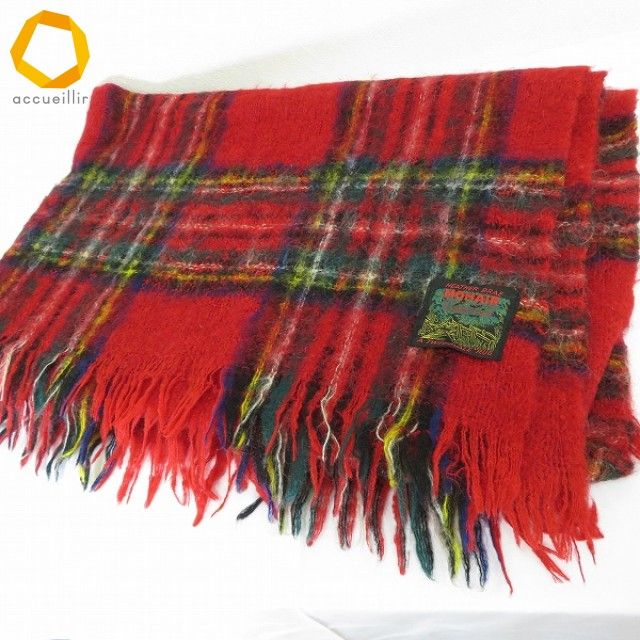 we ヘザーブレイ HEATHER BRAE ブランケット 赤系 マルチ チェック柄 モヘア スコットランド製 ヴィンテージ レディース 969576 k01