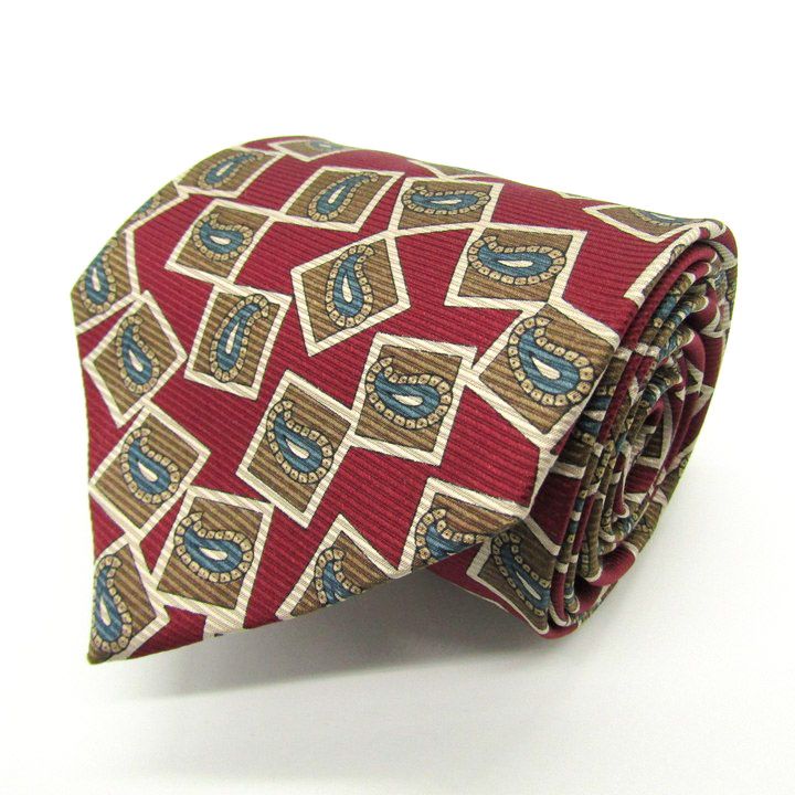 BURBERRY ネクタイ レッド ペイズリー柄 パターン柄 光沢 ロゴ柄