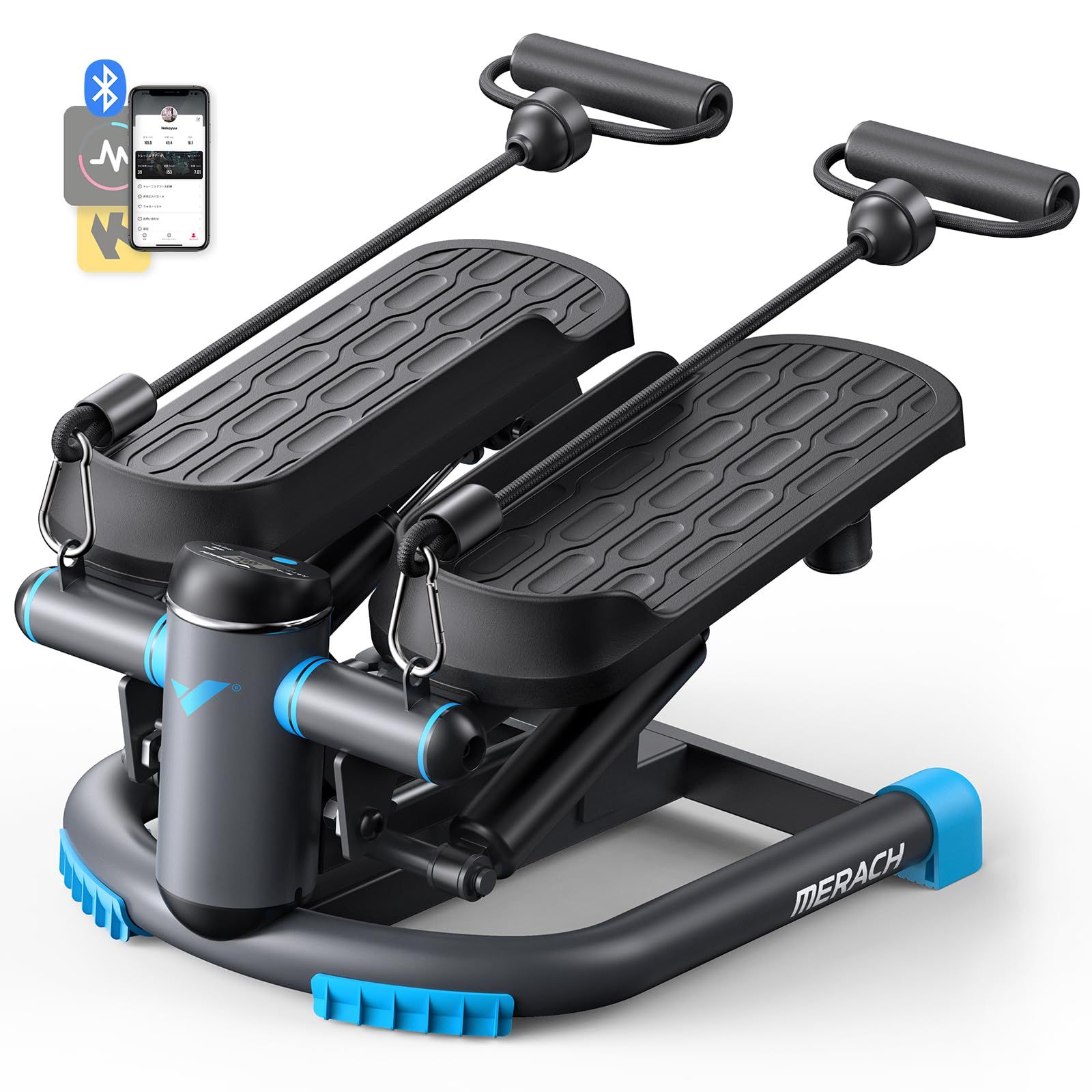 MERACH メリック ステッパー 上下 左右運動 アプリ連動 エクササイズバンド付き モニター付き 耐荷重150KG 静音 ながら運動 家庭用 すてっぱー 足踏み ミニ ダイエット 筋トレ 健康 鍛える 器具 室内 stepper 有酸素運動