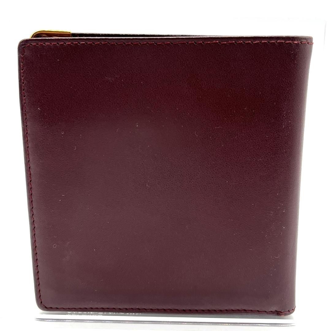 カルティエ マストライン 二つ折り財布 ボルドー レザー ゴールド金具