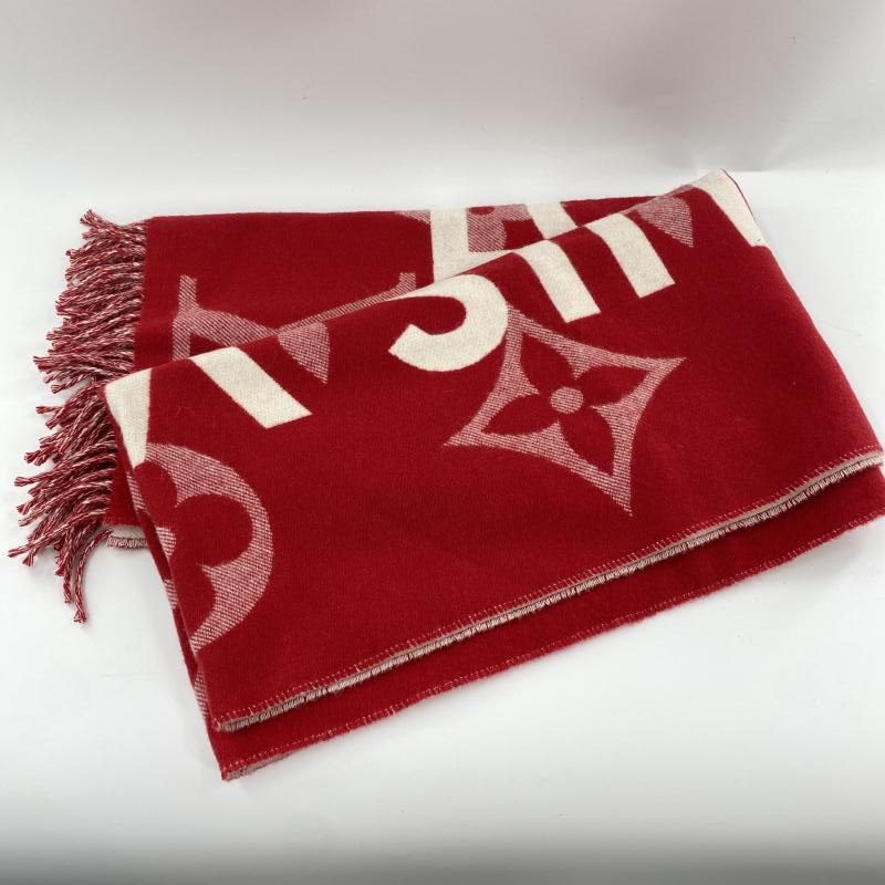 LOUIS VUITTON エシャルプ キャピタル マフラー M73453 モノグラム レッド ホワイト ルイ ヴィトン 10