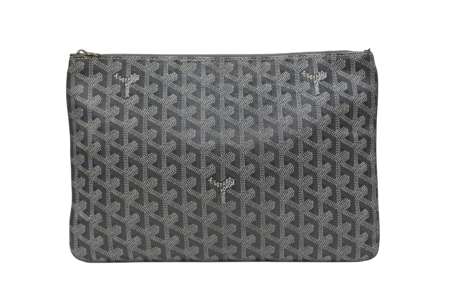 GOYARD ゴヤール セナMM クラッチバッグ ヘリンボーン柄 グレー PVC レザー シルバー金具 4b008889