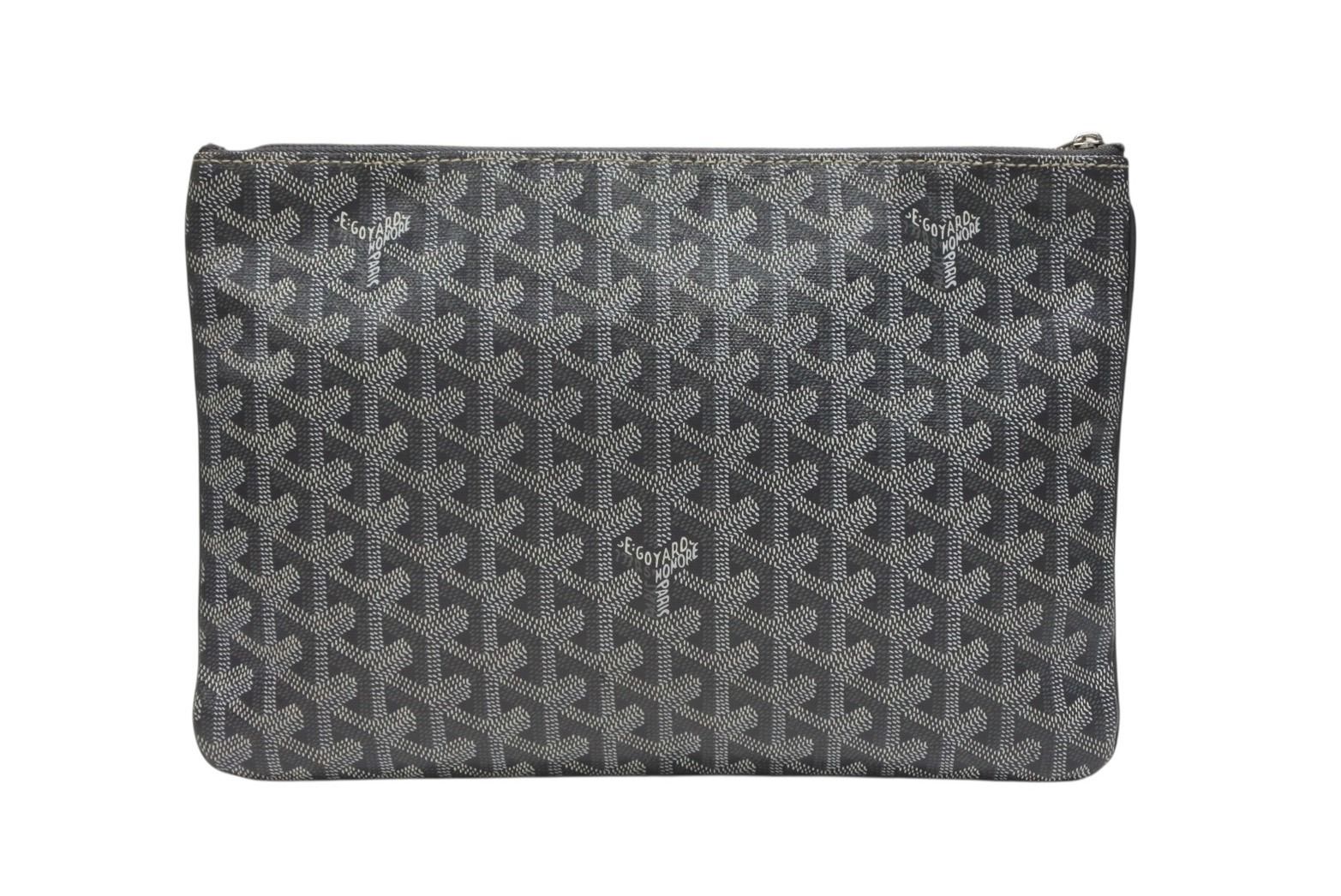 GOYARD ゴヤール セナMM クラッチバッグ ヘリンボーン柄 グレー PVC レザー シルバー金具 4b008889
