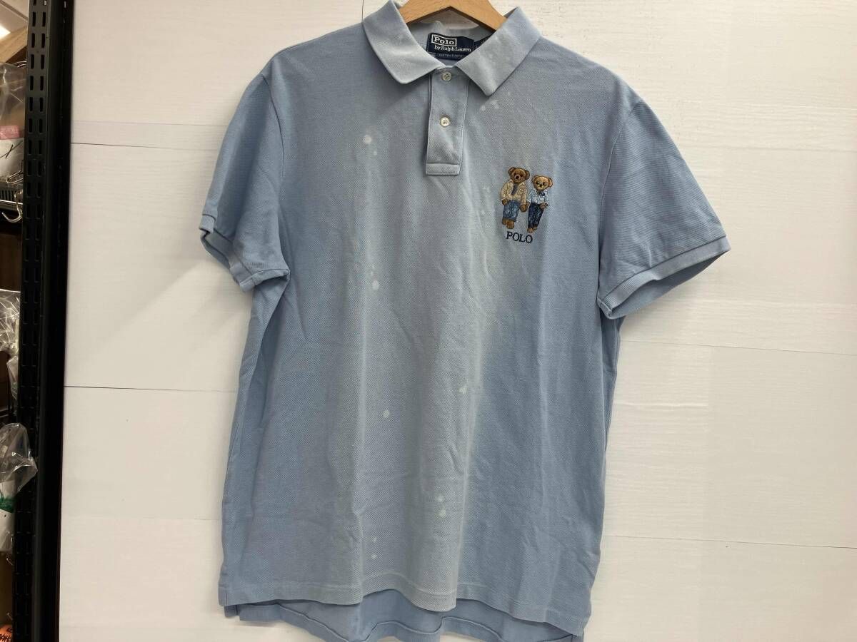 POLO RALPH LAUREN ポロラルフローレン Ralph＆Ricky ベア メンズLサイズ ブルー ダメージ加工 半袖ポロシャツ