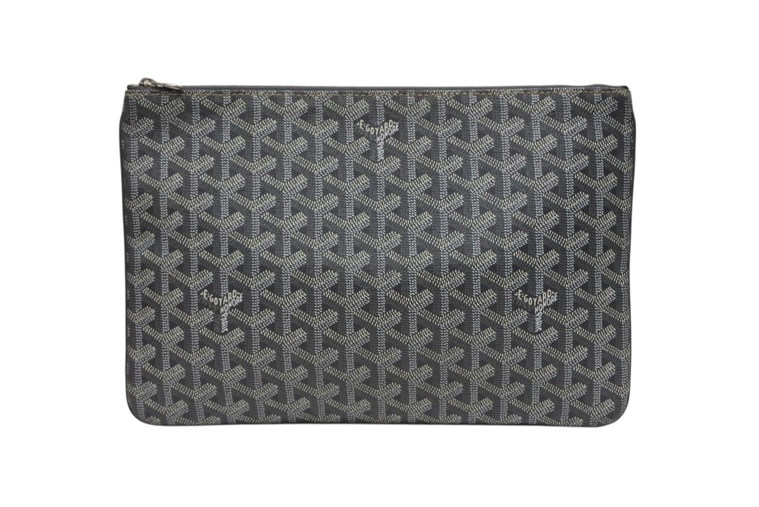 GOYARD ゴヤール セナMM クラッチバッグ ヘリンボーン柄 グレー PVC レザー シルバー金具 4b008888