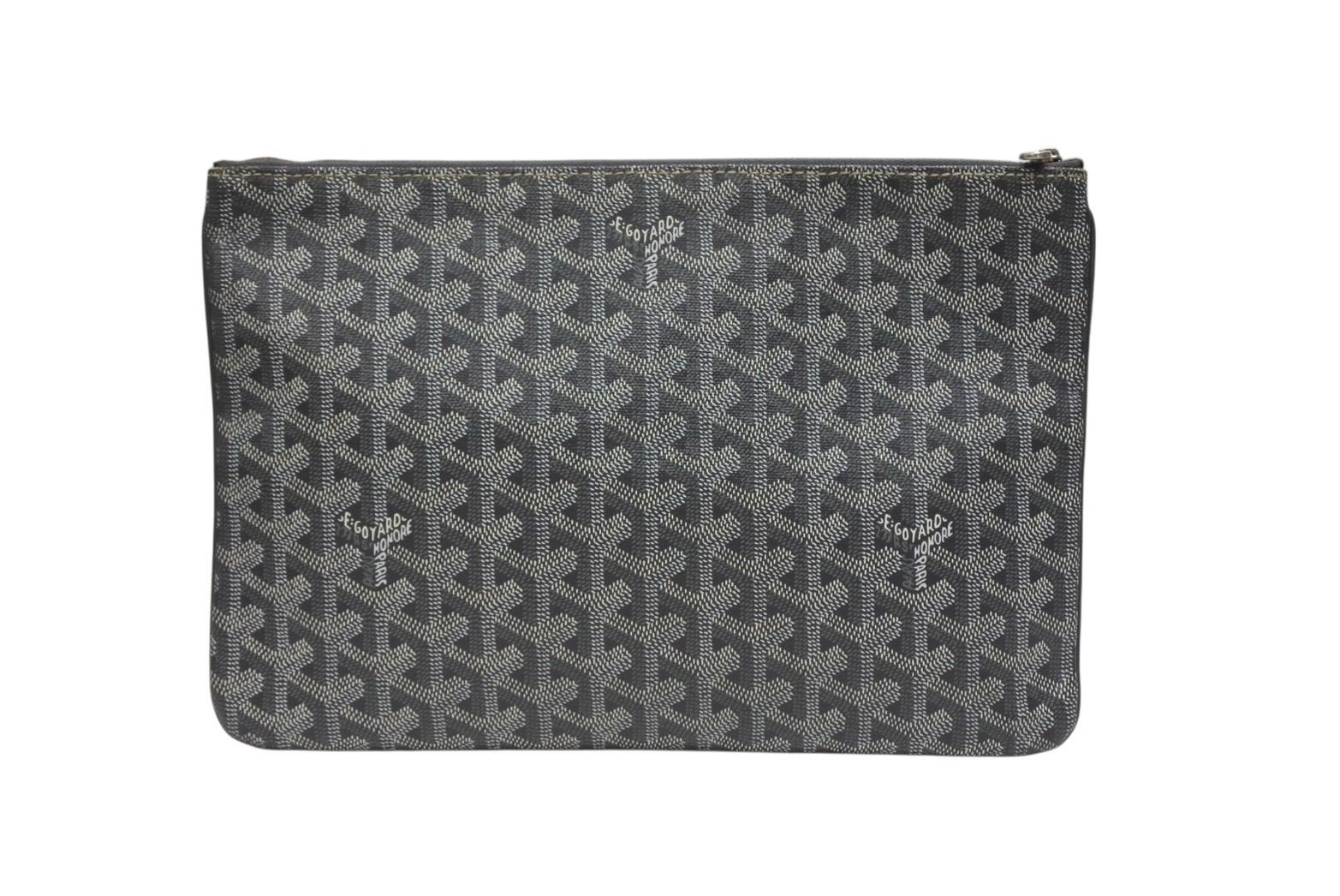 GOYARD ゴヤール セナMM クラッチバッグ ヘリンボーン柄 グレー PVC レザー シルバー金具 4b008888
