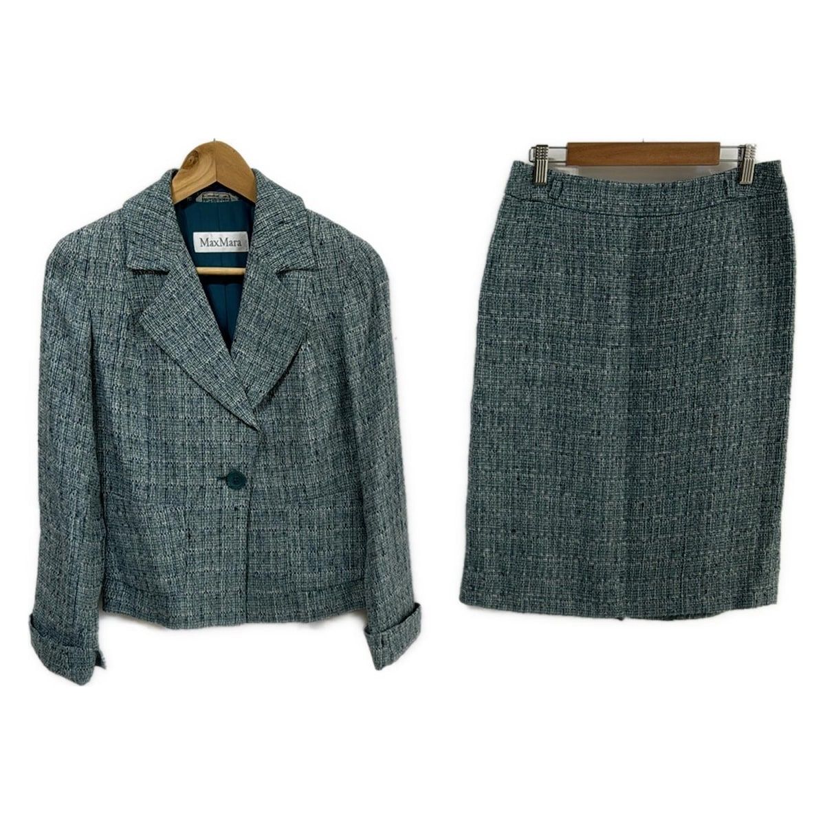 Max Mara マックスマーラ スカートスーツ レディース - ブルーグリーン×白×マルチ ツイード