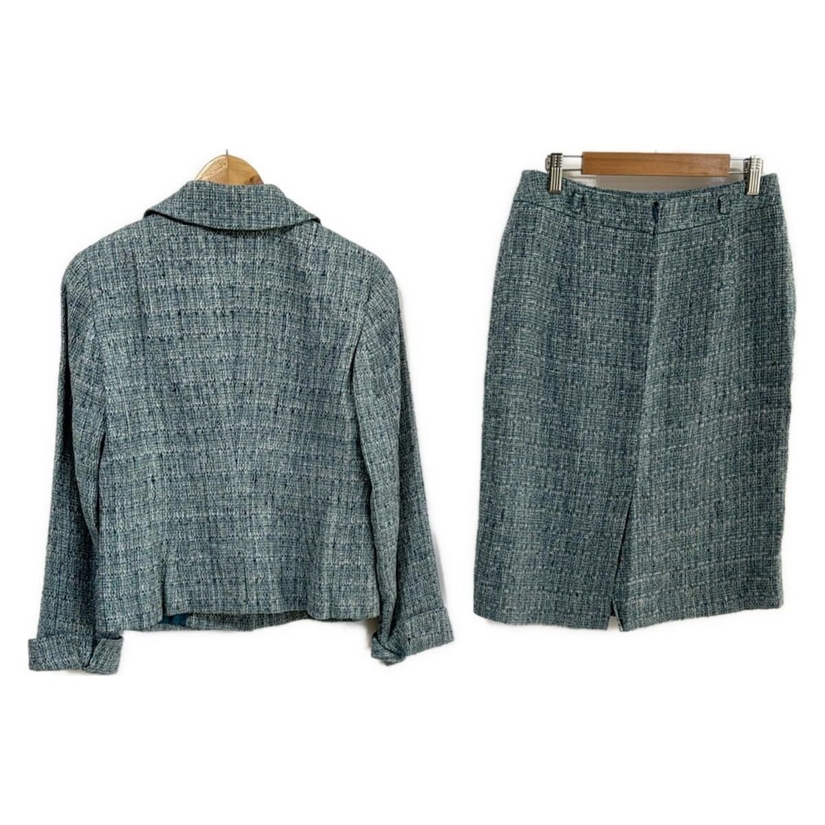 Max Mara マックスマーラ スカートスーツ レディース - ブルーグリーン×白×マルチ ツイード