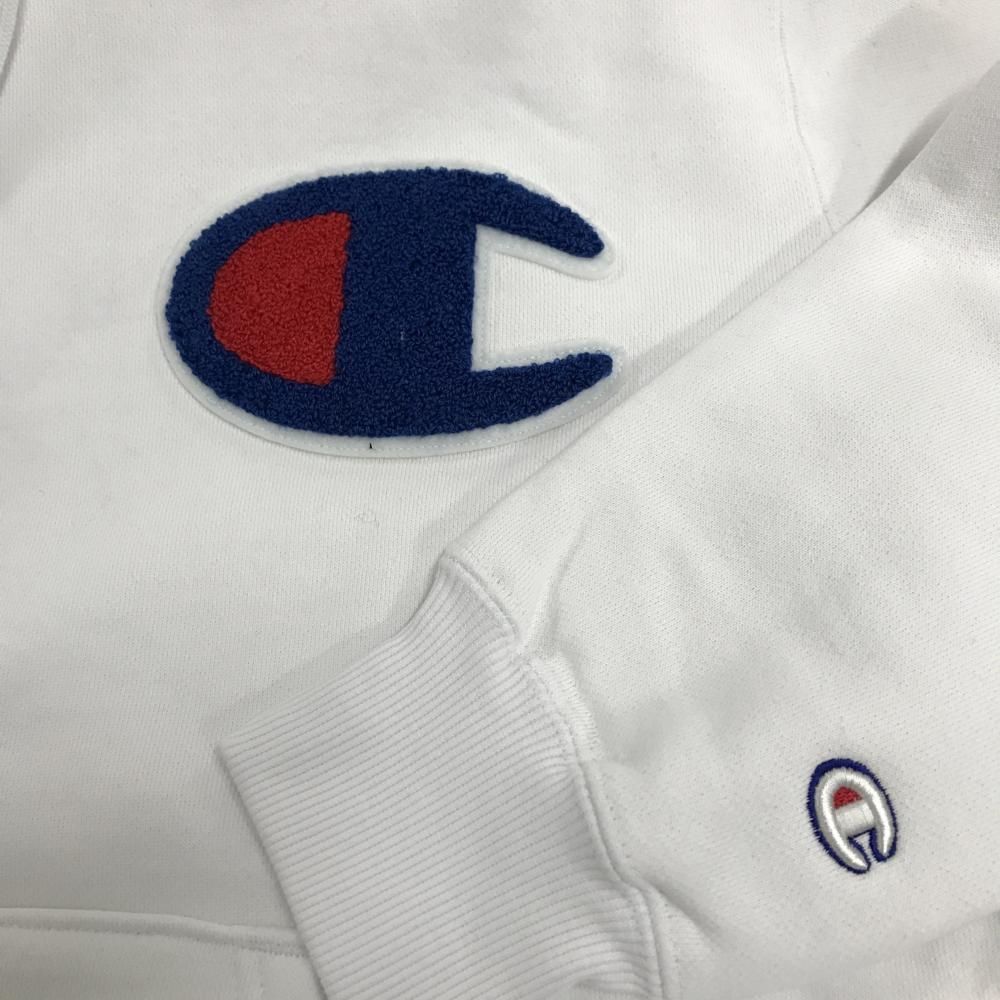 チャンピオン パーカー 白×ブルー 裏起毛 ビッグロゴ スウェット メンズ MEDIUM ゴルフウェア Champion LLC-HASEGAWATOSO_COM