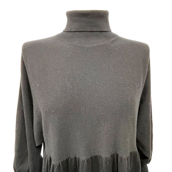 シップス SHIPS ニットワンピース ロング 長袖 ハイネック ネイビー 濃紺 ウール シルク カシミア F M 9号 レディース S5X053