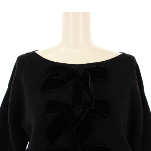 おいしい ハーリップトゥ Her lip to 24AW Simone Knit Mini Dress ワンピース ひざ丈 長袖 リボン S ブラック 1244205168 BM 人気アイテムお得に購入！