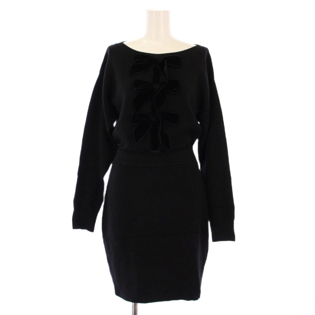 ハーリップトゥ Her lip to 24AW Simone Knit Mini Dress ワンピース ひざ丈 長袖 リボン S ブラック 1244205168 BM