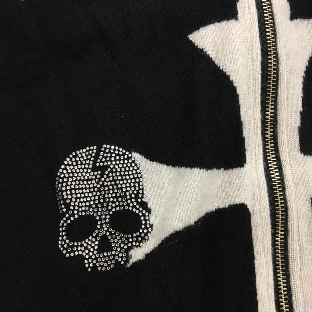 ダンスウィズドラゴン ニットジャケット 黒×白 スカル ラインストーン メンズ 2 M ゴルフウェア Dance With Dragon LLC-HASEGAWATOSO_COM