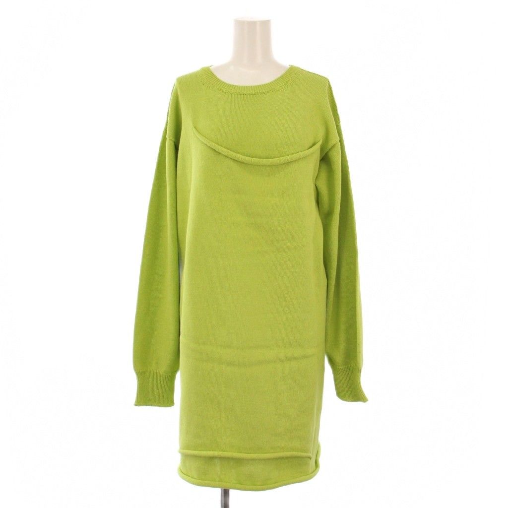 イッセイミヤケ ISSEY MIYAKE 25SS WEAR AND WORN ニット ワンピース ひざ丈 長袖 クルーネック 2 黄緑 IM51KT799 BM