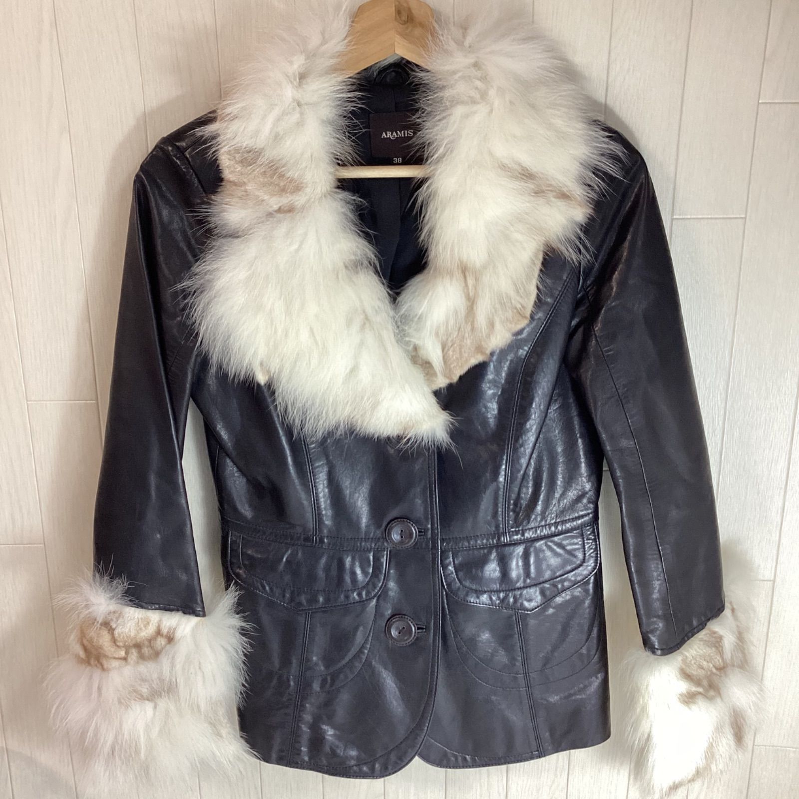 アラミス ARAMIS シープレザー レディース ファー付きジャケット 羊革 38 e.s