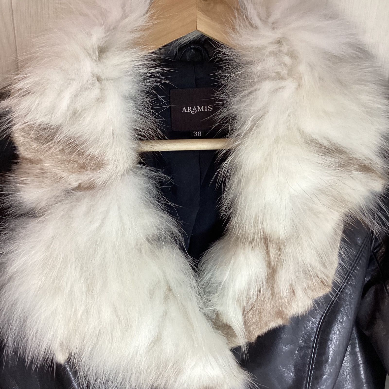 アラミス ARAMIS シープレザー レディース ファー付きジャケット 羊革 38 e.s