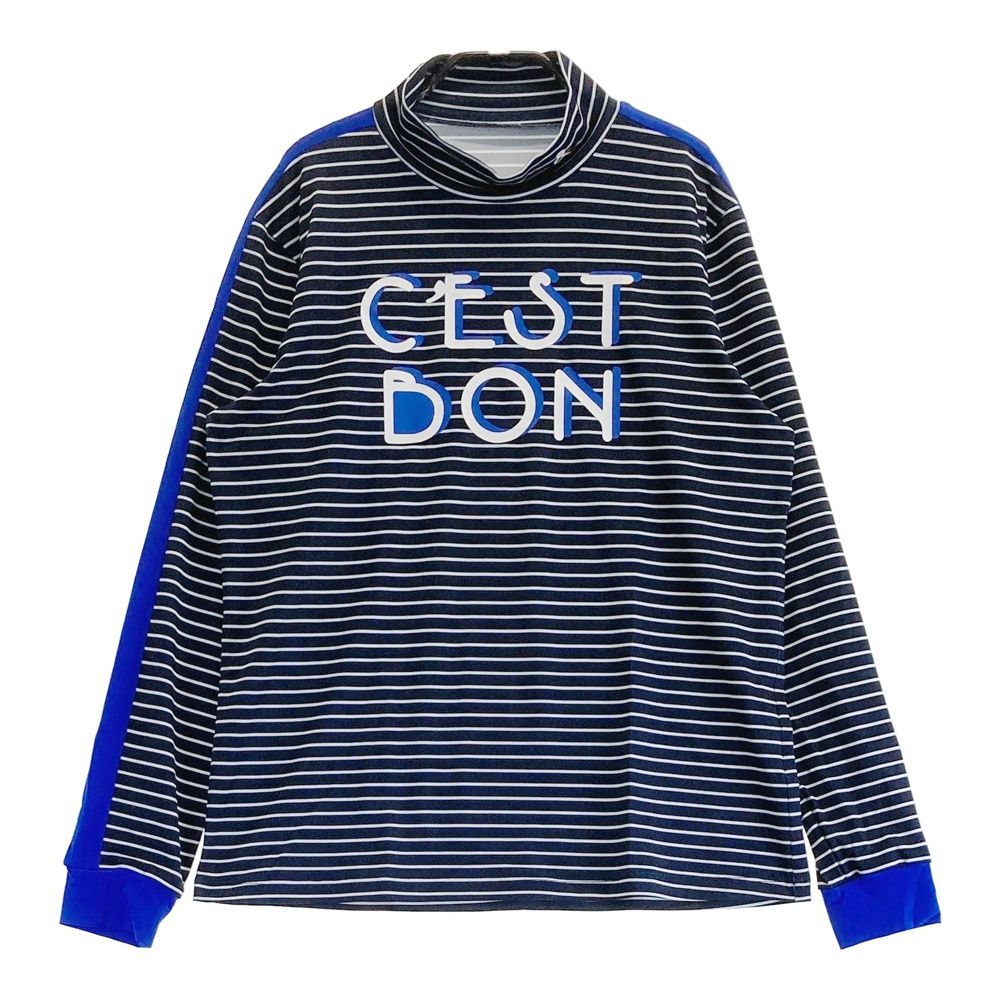 サイズ：L AND PER SE アンパスィ 2023年 ハイネック 長袖Tシャツ ボーダー柄 ネイビー系 [241003000470] ゴルフウェア レディース ストスト