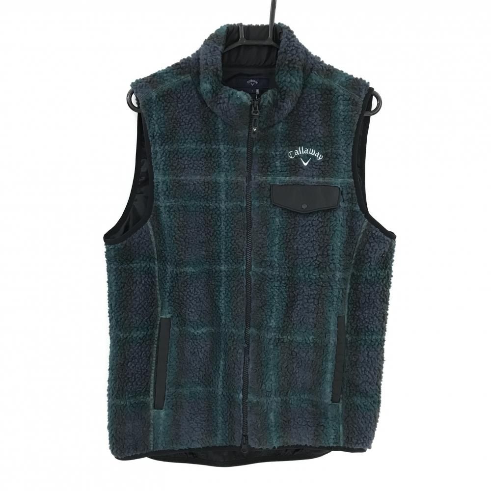 キャロウェイ ボアベスト グリーン×黒 チェック メンズ L ゴルフウェア Callaway