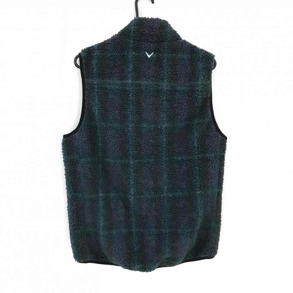 キャロウェイ ボアベスト グリーン×黒 チェック メンズ L ゴルフウェア Callaway