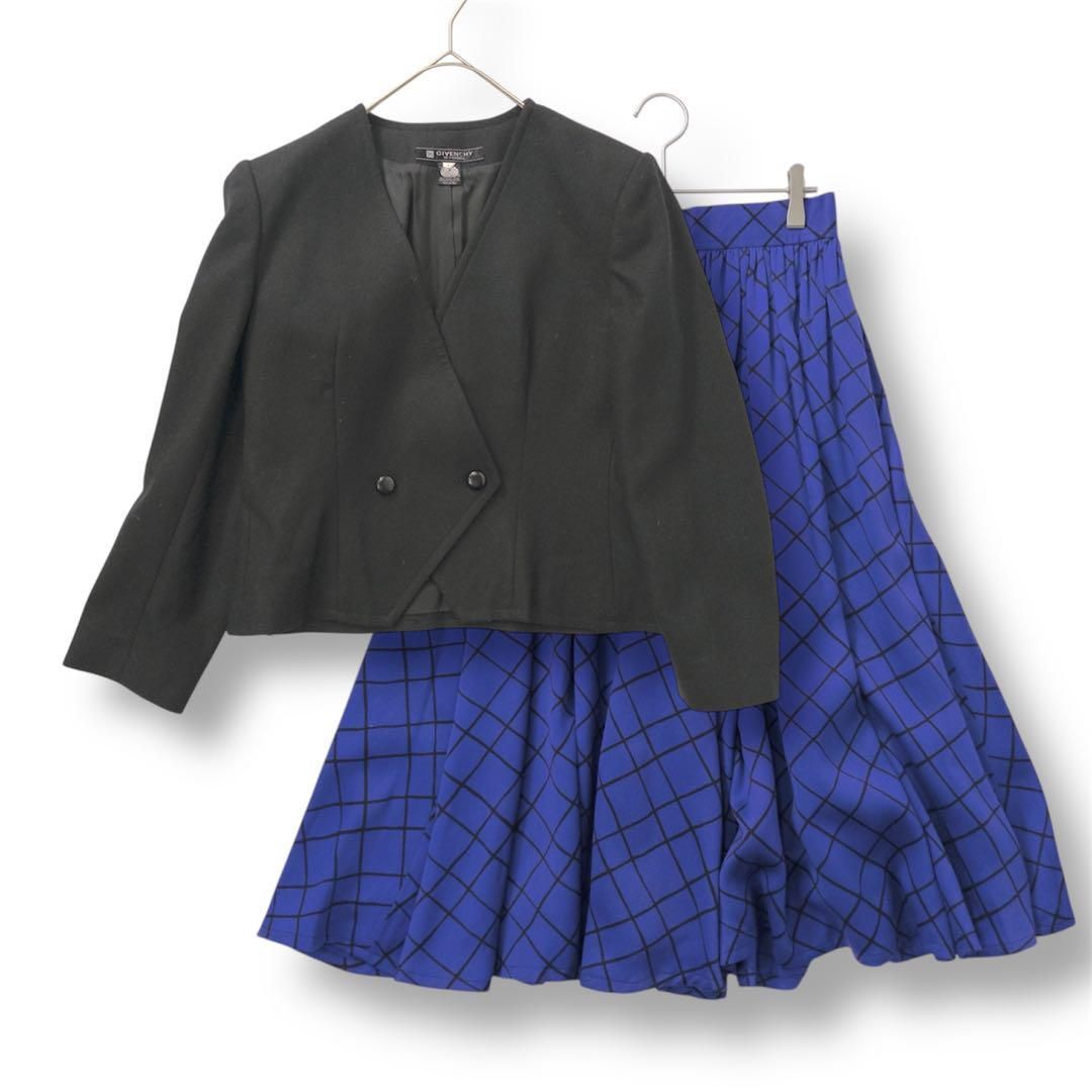 GIVENCHY ジバンシー セットアップスーツ ノー ジャケット チェックフ スカート 黒ブラック サイズ12 M-Lサイズ ヴィンテージ