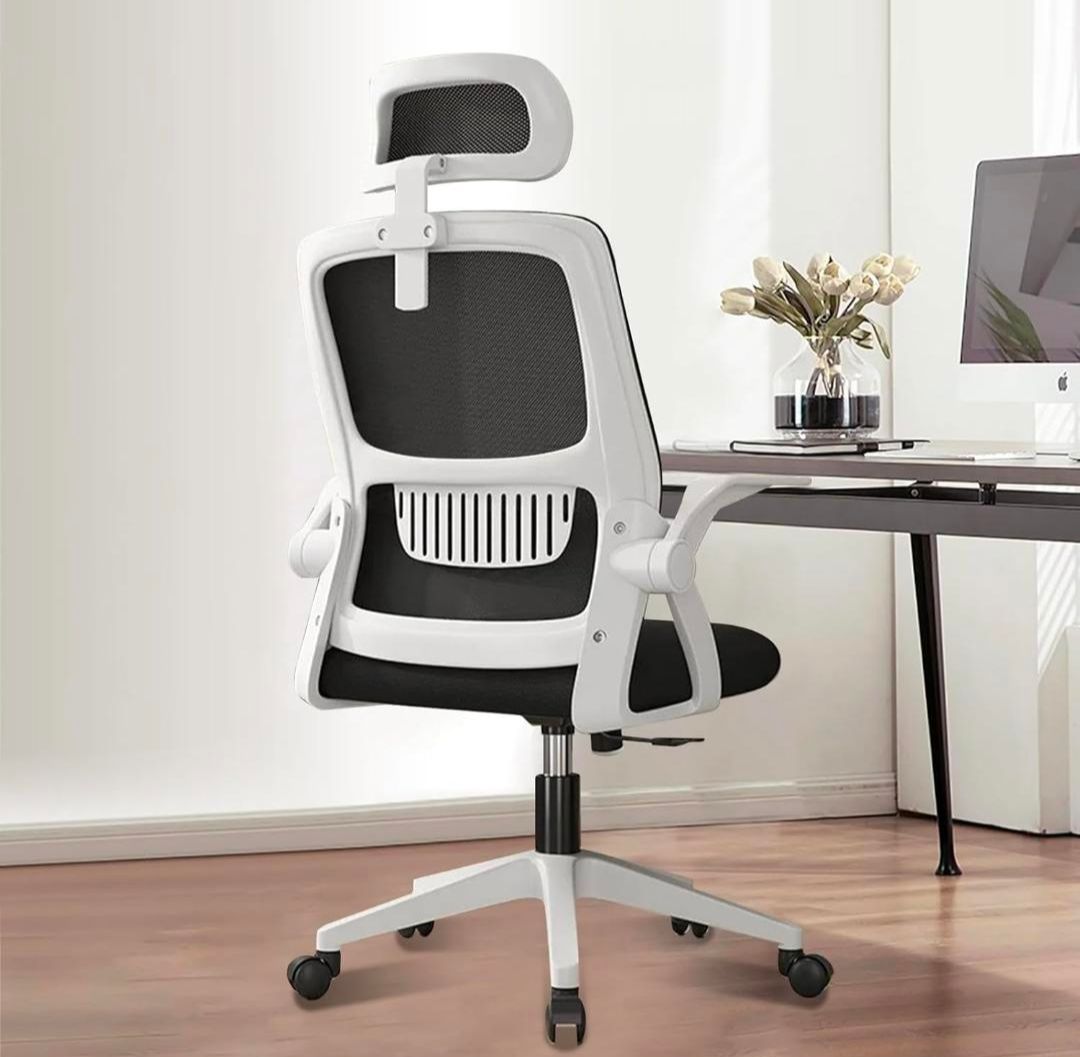 オフィスチェア 人間工学設計 ランバーサポート リクライニング メッシュ 跳ね上げ式アーム テレワーク 勉強椅子 デスクチェア ホワイト 快適 通気性 在宅勤務 長時間作業 腰痛対策 疲れにくい ホワイト×ブラック オフィスチェア 通気性メッシュ