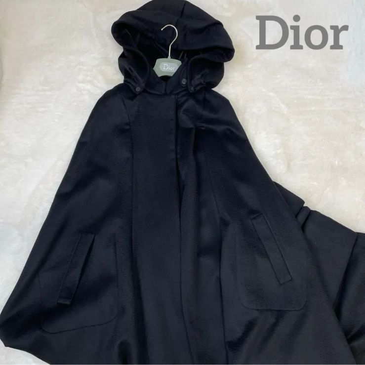 クリスチャンディオール Christian Dior ガリアーノ期 ポンチョ ケープ ロングコート カシミヤ 黒 レディース