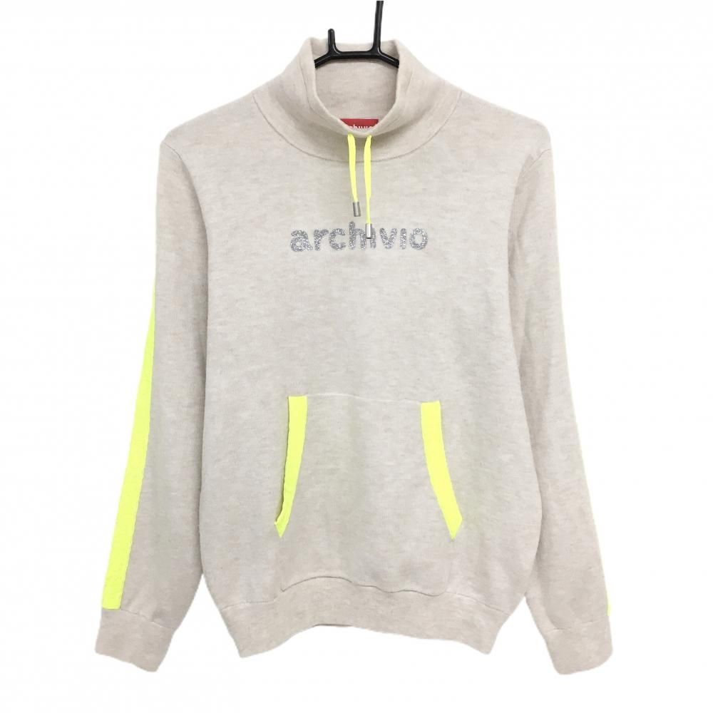 アルチビオ ハイネックセーター ライトベージュ×蛍光イエロー 袖ロゴライン ニット レディース 38 M ゴルフウェア archivio